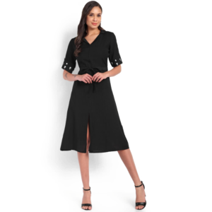 Black Coloured Cotton Viscose Blend Dress, SA4