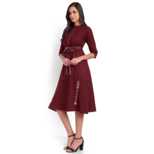 Maroon Cotton Embroidered Dress, SA6