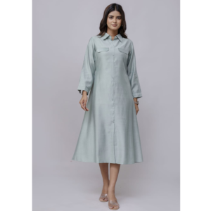 Mint Green Cotton Silk  Blend A line  Embroidered Dress, SA24